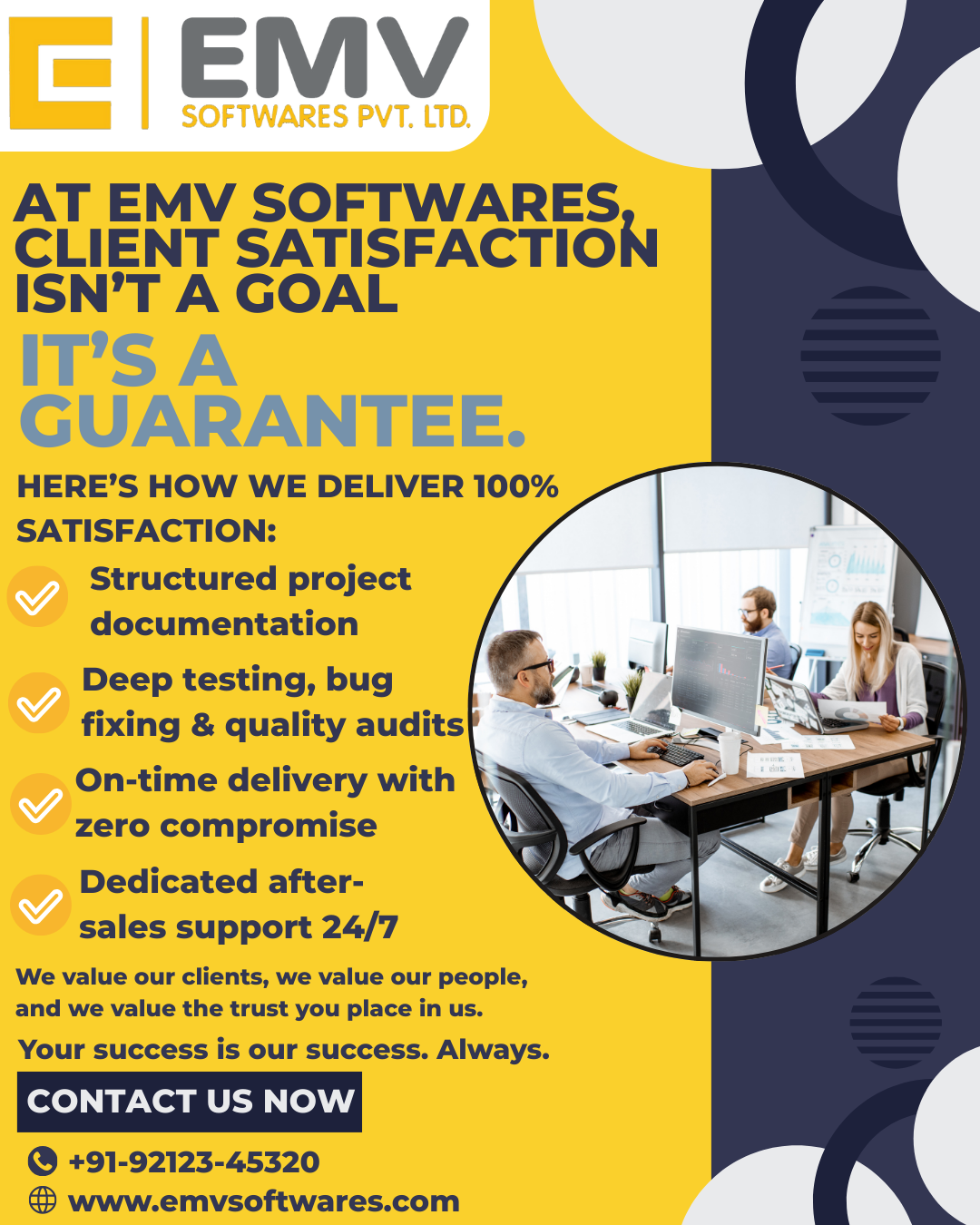 A diagram illustrating the five stages of EMV Software's project methodology, emphasising the continuous Quality Assurance loop throughout the process.